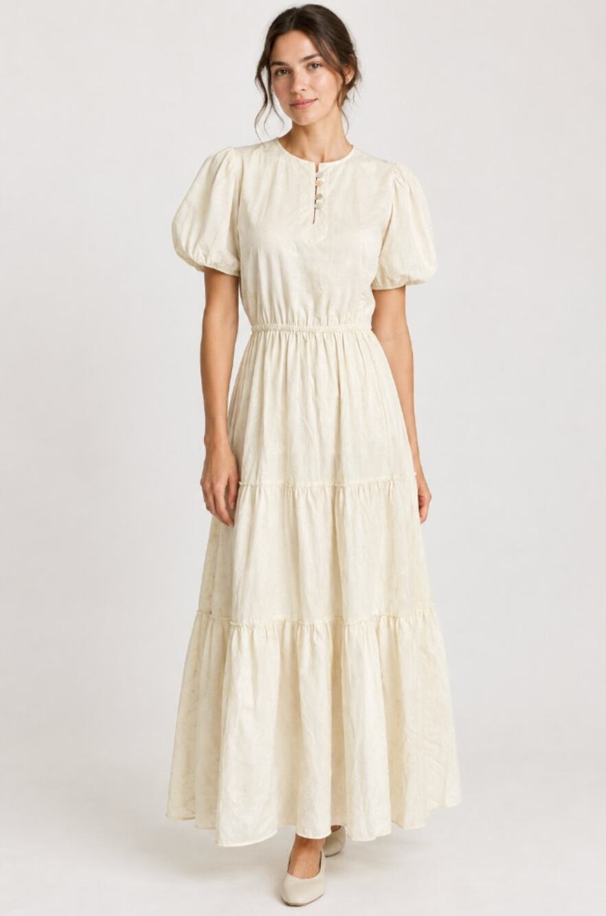 Christy Dawn Robin Dress Tiered Organic Cotton Button White Cream XS/S